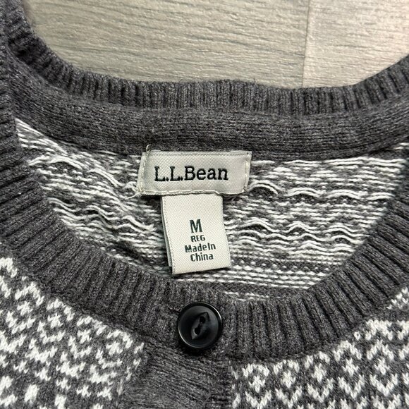 L.L. Bean Women's Knit Cashmere Cardigan - Grey/White - Picture 3 of 5